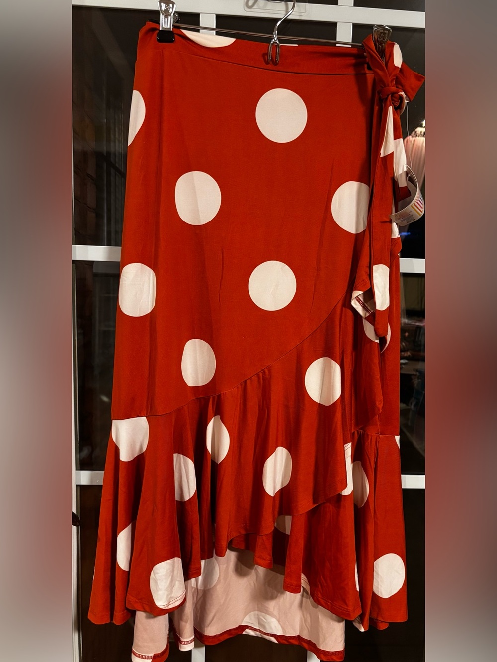 LuLaRoe NWT XL Bella Wrap Skirt Orange White Dot